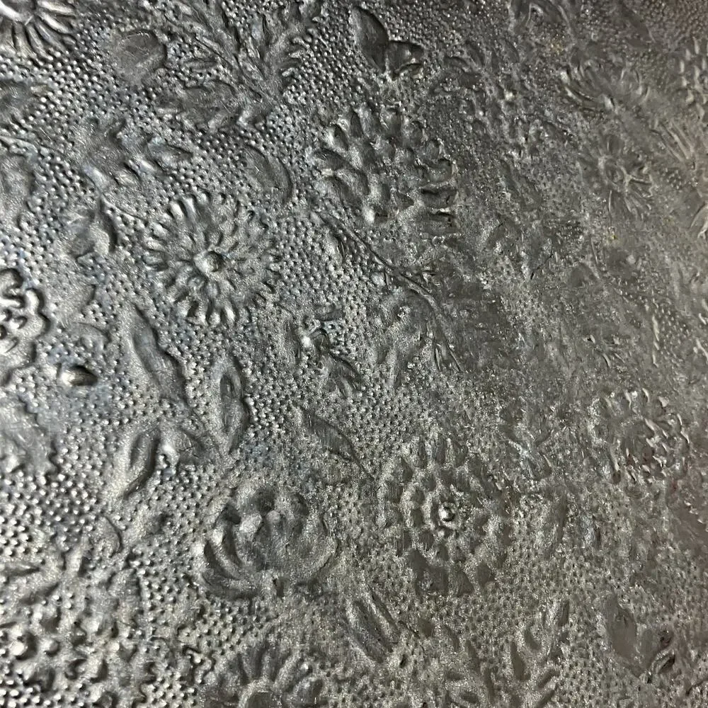 Textured Tea Tin Round Platter Tray Silver Tone 13in Vintage Floral Relief